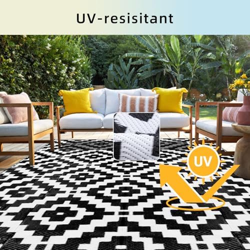 Favoyard Outdoor Rug 8x10 ft Waterproof Reversible Patio Plastic Straw Rugs for Decor Clearance Outside Large RV Camping Area Carpet Mat for Porch Deck Balcony Pool Backyard Picnic Beach Camper Door