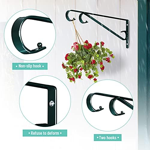 Plant Hangers Outdoor 2 Pack 15.5 Inch Metal Plant Hooks for Wall, Decorative Straight Hanging Plant Bracket for Bird Feeders, Planters, Lanterns, Wind Chimes, Blackish Green