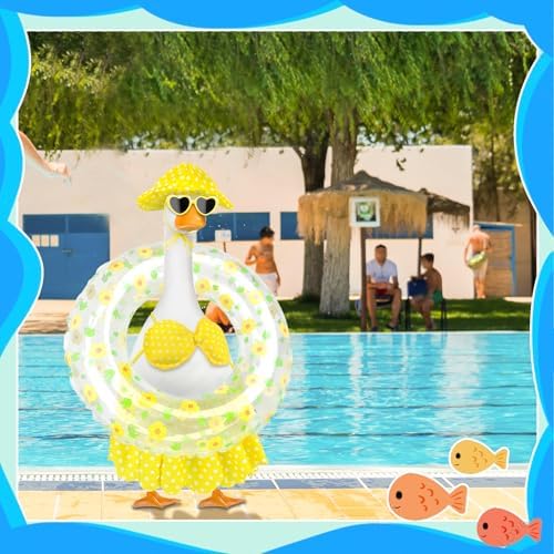Hawaiian Goose Outfit with Sunglasses & Wreath,Porch Goose Outfits for 23" 17" Cement Plastic Goose Clothes Costumes,Garden Decor Goose and Duck Costume for Outdoor Statues(Bikini)