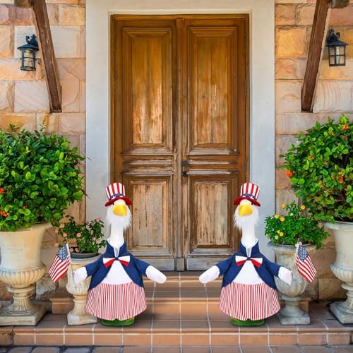 4th of July Porch Goose Outfits Independence Day Decorations Clothes Flag 23'' Goose Costume for Lawn Patio Decor (Style 2)