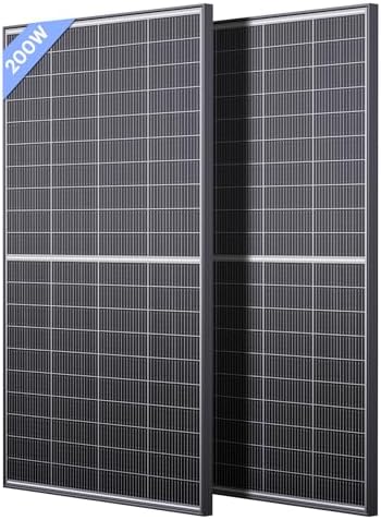 N-Type 16BB 400W Bifacial Solar Panel, 2Pcs 200 Watt Solar Panel 12V, 25% High Efficiency Monocrystalline PV Module for RV Camper Marine Home Rooftop Farm Off-Grid Systems (2 Pack 200W)