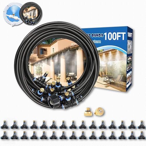 Misters for Outside Patio,Outdoor Water Misting Cooling System,100FT|30M.Backyard Mist Kit for Garden,Greenhouse,Fan,Deck,Umbrella,Canopy,Pool,Porch.Trampoline Sprinkler Park,BBQ Party Accessories
