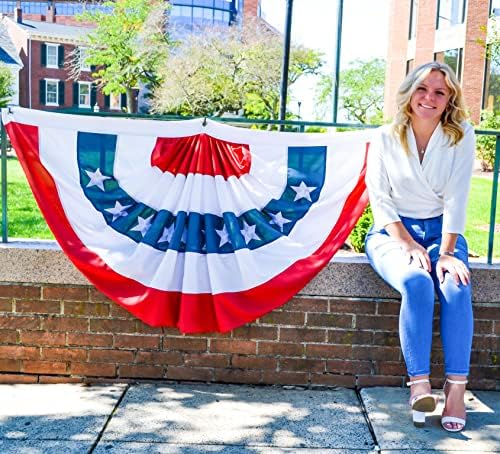 3 x 6 FT 4th of July Decorations, 2 PCS Patriotic USA Pleated Fan Flags, Large American Bunting Flag Banner Fourth of July Half Fan Flags for Independence Day Memorial Day Outdoor Home Decor