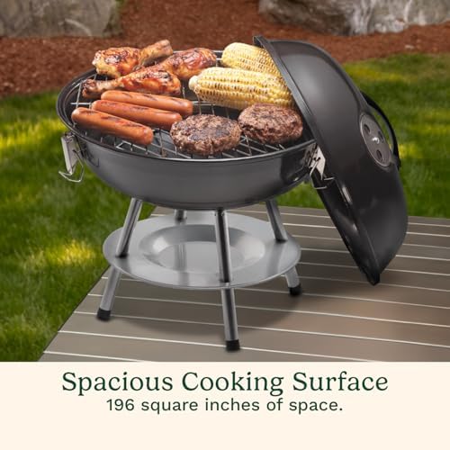 Cuisinart 14" Portable Charcoal Grill, Tabletop Outdoor Small Grill with Locking Lid and Dual Vents, Chrome Plated Travel Size BBQ Perfect for Camping, Tailgates, Cookouts, Black