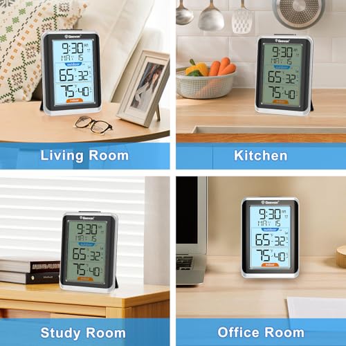 Geevon Wireless Indoor/Outdoor Thermometer & Hygrometer, Digital Temperature & Humidity Sensor with Time, Clock, 200ft/60m Range, Large Display