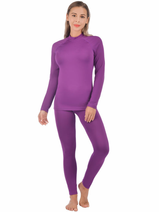 qualidyne Thermal Underwear for Women Long Johns Ultra-Soft Base Layer Pajama Set Winter Cold Weather Top and Bottom Purple