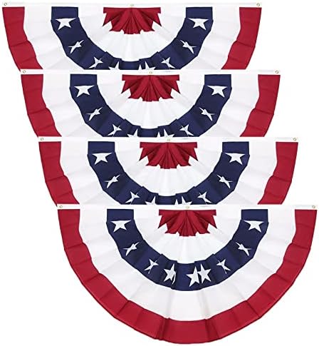 3 x 6 Ft American Pleated Fan Flag, USA Patriotic Half Fan Bunting Flag, 4th of July Decorations Flags (Set of 4)
