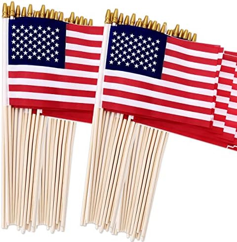 100 Pack Small American Flags on Stick, 4x6 Inch Small US Flags/American Flags for Outside, Mini Hand Held Stick with Kid-Safe Spear Top,Fourth Of July Flags,Independence Day,Patriotic Holiday Yard Patio Decor,4th of July Decorations