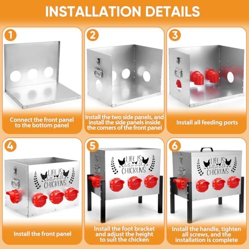 TGEYD 50LB Large Automatic Chicken Feeder – 8 Feeding Ports, No-Waste Poultry Feeder, with Adjustable Legs & Locking Lid
