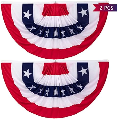 3 x 6 FT 4th of July Decorations, 2 PCS Patriotic USA Pleated Fan Flags, Large American Bunting Flag Banner Fourth of July Half Fan Flags for Independence Day Memorial Day Outdoor Home Decor