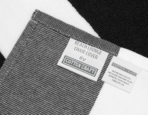 COTTON CRAFT Pool Lounge Chair Cover - 2 Pack - Chaise Spa Beach Chair Towel Cover - Cabana Stripe - Soft 100% Ringspun Terry Cotton - Oversized 32 inch Wide x 82 inch Long with 7 inch Pocket – Black