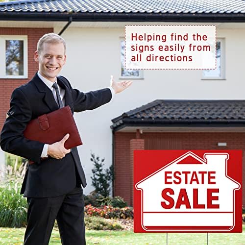 [5 Pack] Estate Sale Signs Set - 16 x 12 Inch Double-Sided Yard Signs With Arrows and Metal H Stakes - Property Sale Directional Signs - Weather-Proof
