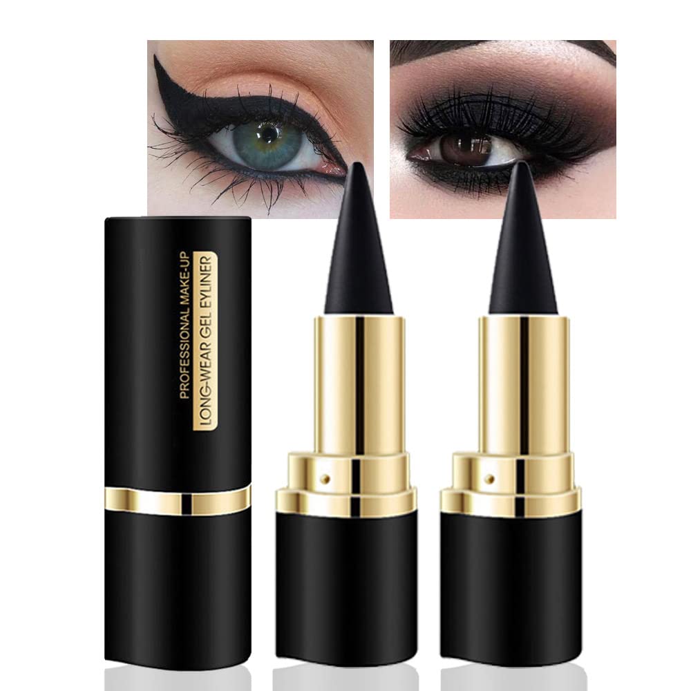 Kaely 2Pcs Gel Eyeliner Pencil Set,Natural Black Eyeliner Cream Waterproof Smudge Proof,Eye Liner Black Smokey Eyeshadow Palette Stick Crayon,Goth Halloween Makeup,delineador de ojos contra el agua
