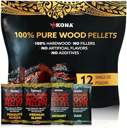 Kona Wood Pellets Intended for The Ninja Woodfire Grill, 12 Single-Use Pouches (4 Flavors)
