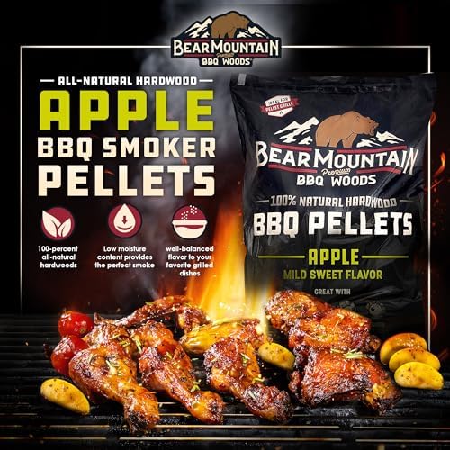 Bear Mountain All Natural Wood Pellets for Smoker, Grill & BBQ, 40 Lbs, Apple - Premium Hardwood Barbecue Pellets for Indoor and Outdoor Grilling