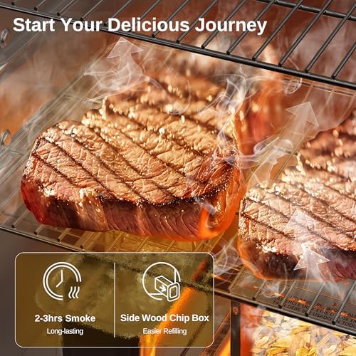 EAST OAK 30-inch Electric Smoker, Outdoor Smoker with Convenient Side Wood Chip Loader, 725 Sq Inches of Cooking, Digital Control and 4 Removable Racks for Outdoor Kitchen, BBQ, Backyard, Black