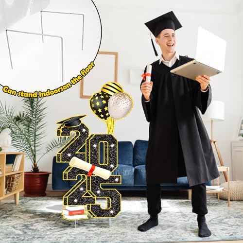 3.5FT Large Class 2025 Graduation Yard Sign Yard Decorations Congrats Graduation Lawn Signs 2025 Grad Yard Signs with Stakes for Outdoor Indoor Congrats Graduation Party Decoration Supplies
