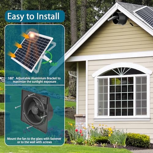 Solar Fan,25W Solar Panel+8" High Speed Solar Powered Fan with Bracket,Solar Fan for Chicken Coop with Power Adapter,Waterproof Solar Exhaust Fan,Solar Power Fan for Greenhouse,Shed(Grey)