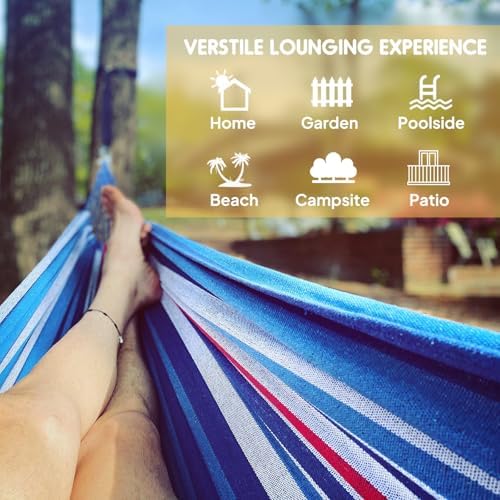ANYOO Cotton Hammock Portable Camping Hammocks for Hanging Sturdy Garden Comfortable Fabric Hammock with Tree Straps Up to 660lbs with Travel Bag for Camping Outdoor/Indoor Patio Backyard