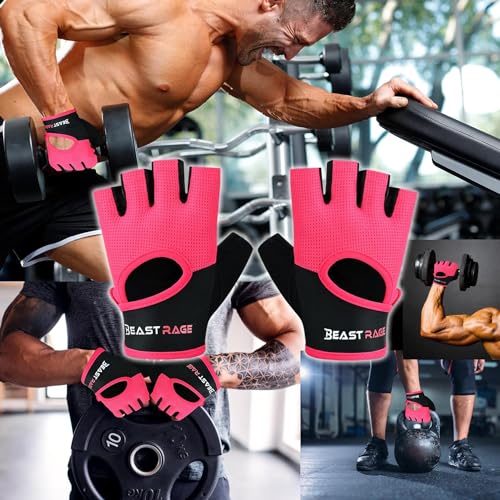 BEAST RAGE Workout Gloves for Men Gym Gloves for Weightlifting Women Fingerless with Palm Protection Padding, Breathable and Lightweight Weight Lifting Gloves Cycling Pull Up (Black, S)