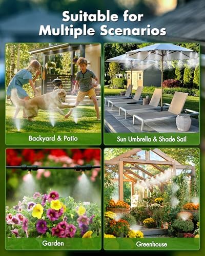 Misters for Outside Patio with Water Filter - 80Ft(24.5M) Misting System Line 30 Brass Mist Nozzles Brass Adapter(3/4") Patio Misters for Cooling Outdoor Greenhouse Backyard Porch Garden Party Pool