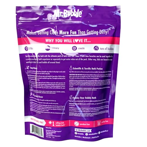 Mr. Bubble Ultimate Pack of Bath Time Fun 4 Favorites, Bath Potion, Bath Bomb, Soap Stickers, Bubble Bath (Pack of 2)