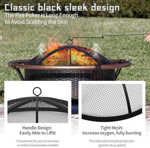 Fire Pit Spark Screen, Outdoor 36 Inch Round Fire Pit Screen with Foldable Hook and Marshmallow Sticks, Heavy Duty Steel Mesh Fire Pit Cover for Backyard, Beach, RV Camping