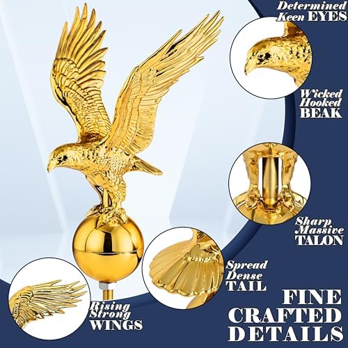 PPQ Gold Flag Pole Eagle Topper 11", Gold Ball Topper 3",1/2"-13 Threaded Screw w/Hexnut, Fits for Most Telescoping & Sectional Flagpoles(20/25/30FT)