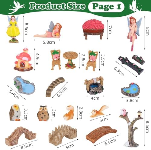 109 Pcs Fairy Garden Accessories Fairy Garden Kit Miniature Fairy Figurines Accessories Fairy Animals Decor Outdoor for DIY Dollhouse