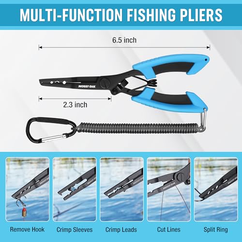 Mossy Oak 2Pcs Fishing Tools Kit- Fishing Plier, Fish Lip Gripper, Multifunctional Fishing Hook Remover with Lanyards Sheath, Saltwater Resistant Fish