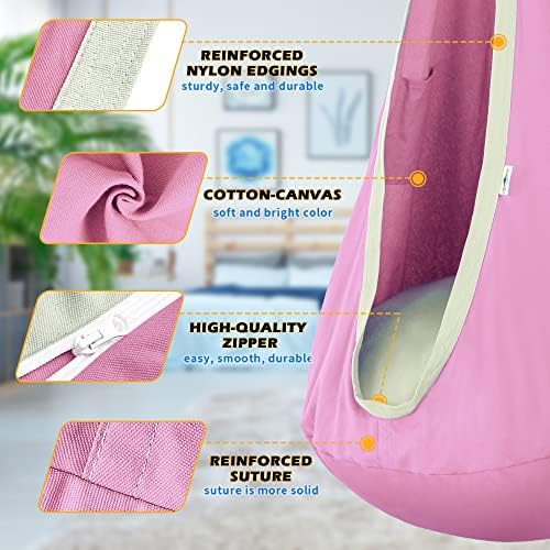 OUTREE Kids Pod Swing Seat, Cotton Child Hammock Swing Chair,Sensory Swing for Indoor and Outdoor Use, Pink
