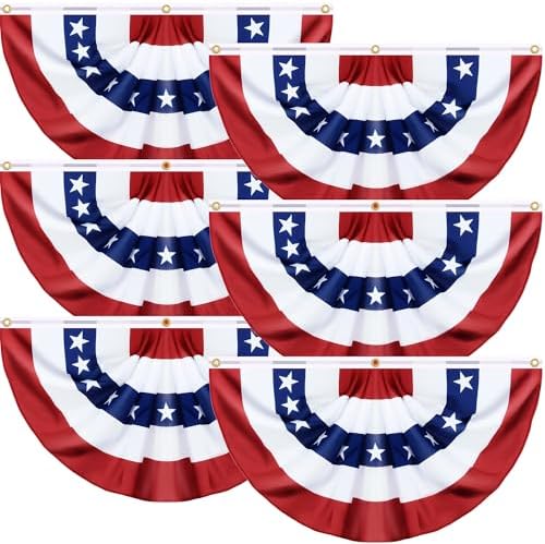 6 Pack Large Size 1.5 X 3 FT American Bunting Flag 4th of July Decorations, USA Pleated Fan Flag Memorial Day Patriotic Half Fan Banner 100% Polyester Fourth July Independence Day Outdoor Indoor Decor