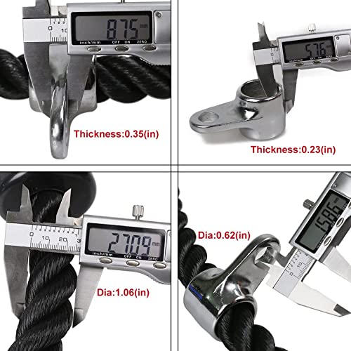 Tricep Rope 27 & 35 inches 2 Colors Fitness Attachment Cable Machine Pulldown Heavy Duty Coated Nylon Rope with Solid Rubber Ends (27'' Black&Red)