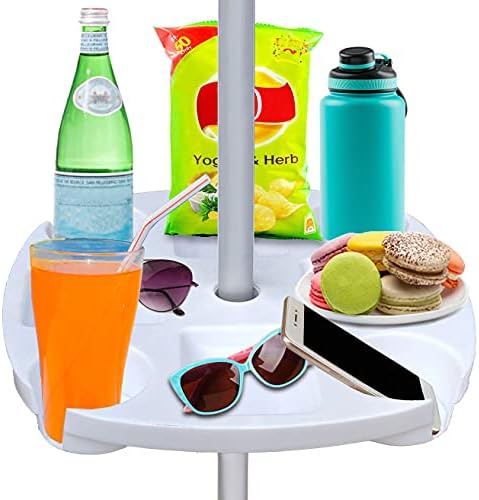 AMMSUN 17" Beach Umbrella Table Tray with 4 Cup Holders, 4 Snack Compartments for Beach, Patio, Garden, Swimming Pool 17 Inch, White