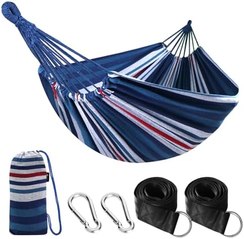 ANYOO Cotton Hammock Portable Camping Hammocks for Hanging Sturdy Garden Comfortable Fabric Hammock with Tree Straps Up to 660lbs with Travel Bag for Camping Outdoor/Indoor Patio Backyard