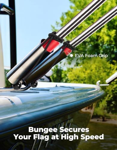 KEMIMOTO Boat Flag Pole with Boat Rod Holder Mount, 4ft Aluminum Golf Cart Flag Holder, Bungee Retainer, EVA Foam Grip, for Flag 2.5ft x 4ft /24''x36'' /20''x30'' /16''x24'' /12''x18'' (NO FLAG)