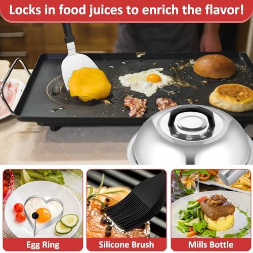 25Pcs Griddle Accessories Kit, Leonyo Flat Top Grill Accessories, Professional Griddle Tools with Enlarged Spatulas, Basting Cover, Metal Scraper, Smash Burger Press for Outdoor Barbecue