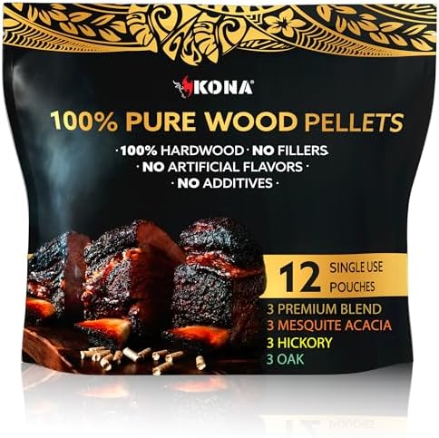 Kona Wood Pellets Intended for The Ninja Woodfire Grill, 12 Single-Use Pouches (4 Flavors)