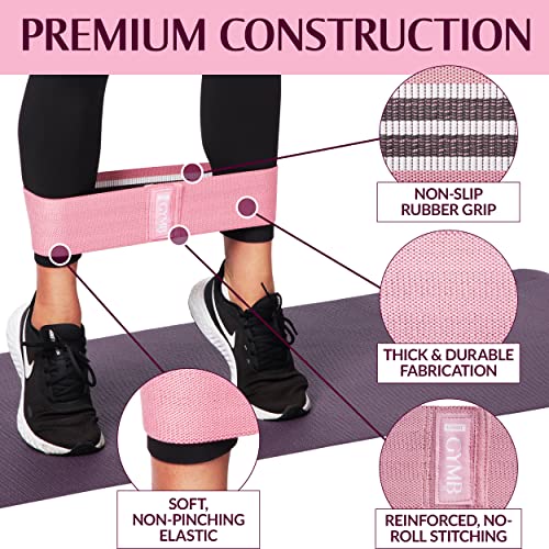 Gymb Premium Resistance Bands for Working Out - Exercise Bands to Workout Glutes, Thighs & Legs - Non Slip Cloth Booty Bands, Yoga, Strength & Pilates for Men/Women (3 Levels, Black Pink, Grey)