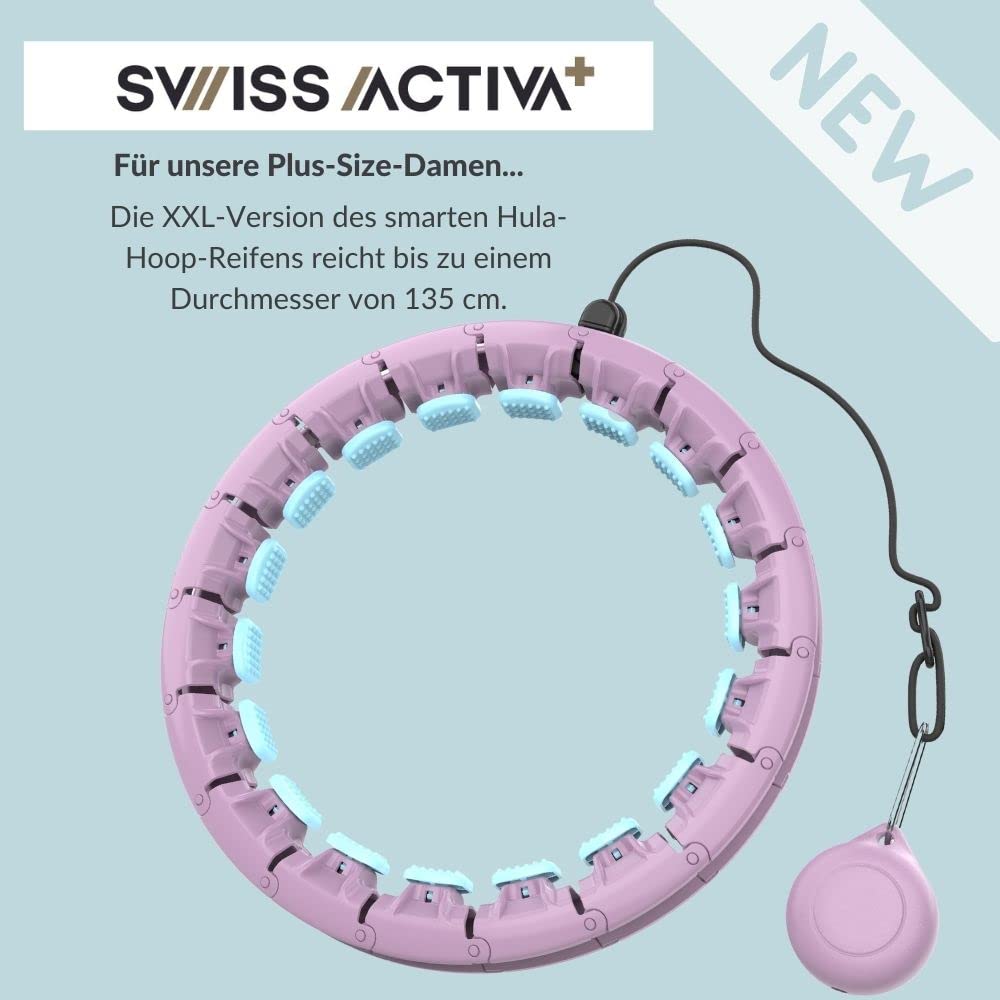 Swiss Activa+ S2 XXL Smart Hula Hoop Adult - Up to 47in for Plus Size XXL - Won't Fall Off - Weight Loss Hoop for Women - Smart Fitness Hula Hoop with Weight
