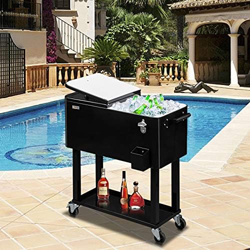 VINGLI 80 Quart Rolling Ice Chest, Portable Patio Party Bar Drink Cooler Cart, with Shelf, Beverage Pool with Bottle Opener
