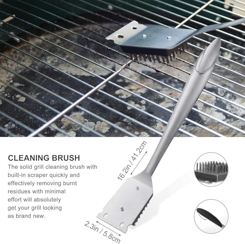 Grilljoy 8PCS Heavy Duty BBQ Grill Tools Set with Extra Thick Stainless Steel Spatula, Fork, Tongs & Cleaning Brush - Complete Barbecue Accessories Kit with Portable Bag - Perfect Grill Gifts for Men