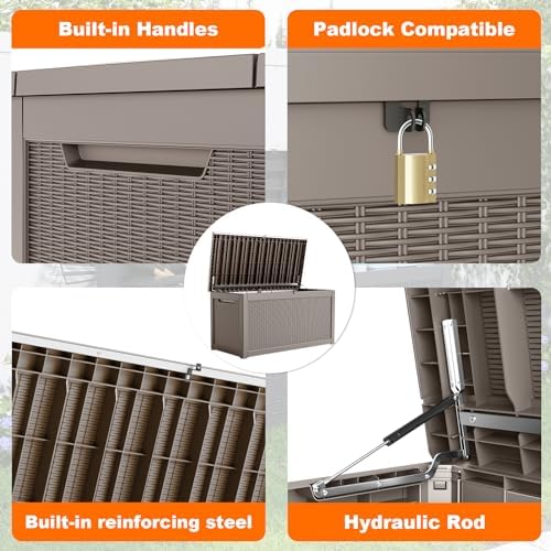 260 Gallon Resin Deck Box, Lockable Patio Outdoor Storage Box for Furniture, Garden Tools and Tools Storage, Waterproof Outside Storage Boxes - Grey