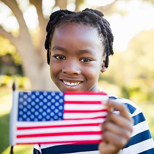 Crystal Lemon 50-Pack Small US American Handheld Flags – 4x6 Inch Stick Flags with Golden Spear Tip on 11” Wooden Staff – 100% Polyester, Reusable for Patriotic Events