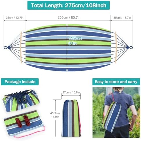 MOSFiATA Hammocks Portable Camping Hammock Upgraded 550lb Comfortable Fabric Hammock with Two Anti Roll Balance Beam and Sturdy Tree Straps for Camping, Patio, Backyard, Outdoor （Light Green）