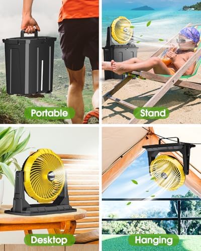 Ausic Portable Misting Fan - 9L Bucket, 10-inch Outdoor Fans for Patios/Camping/Beach/Golf etc., 20000mAh USB Rechargeable Battery Powered Floor Water Cooling Fan, 3 Strong Winds, 3 Spray Mister
