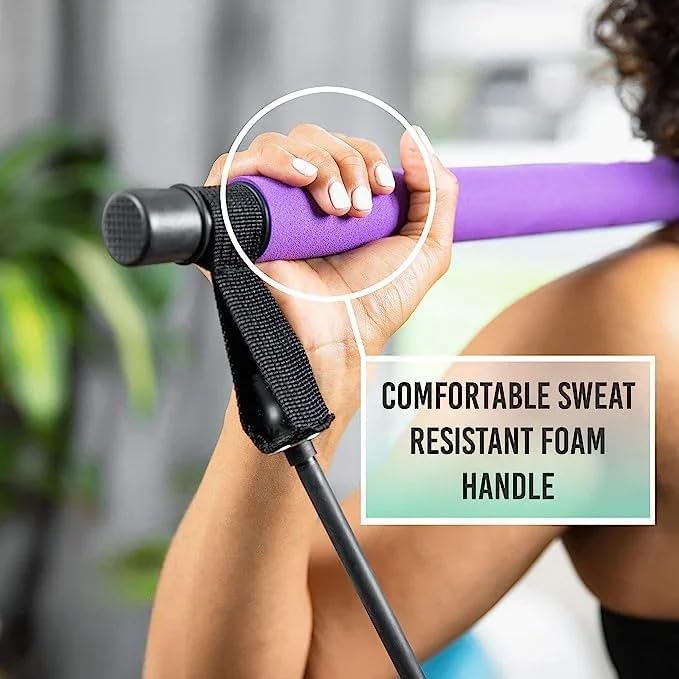 Pilates Bar, Plates Sculpt Bar, Pilates Bar Kit with Resistance Bands, Pilates Bar Kit, Stretched Fusion Pilates Bar, Exercise Equipment, Squat, Yoga for Full Body (Purple)