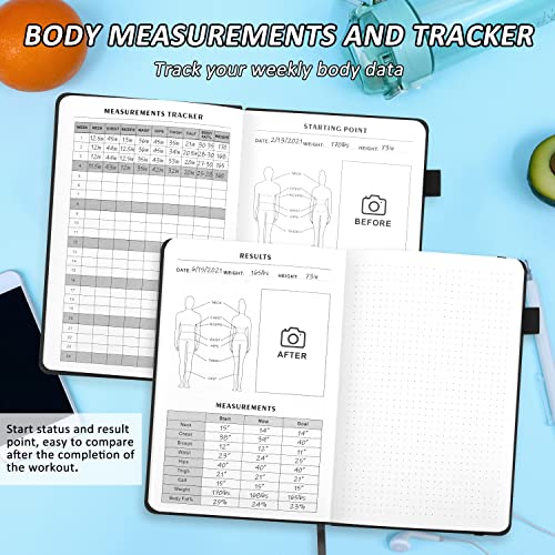 EPEWIZD Fitness Journal Hardcover 6- Month Workout Planner Undated Workout Log Book Home Gym Accessories for Women and Man (Black)