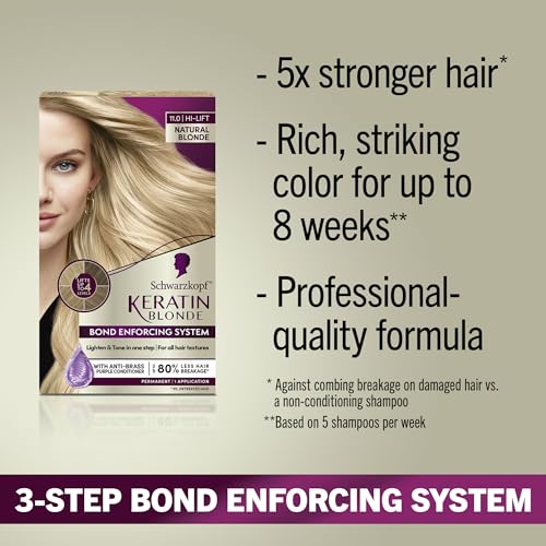 Schwarzkopf Keratin Blonde Hair Dye Natural Blonde 11.0, Hi-Lift Permanent Color, 1 Application - Hair Color Enriched with Keratin, Lightens up to 4 Levels and Protects Hair from Breakage*