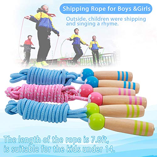 Jump Rope Kids, 7ft Adjustable Cotton Skipping Rope with Wooden Handle for Boys and Girls Fitness Outdoor Exercise(Blue)